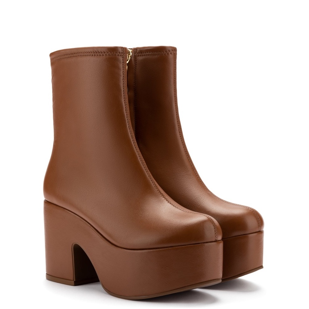 New Larroude Anthropologie Miso Platform Boot In Caramel Stretch Leather sz 10